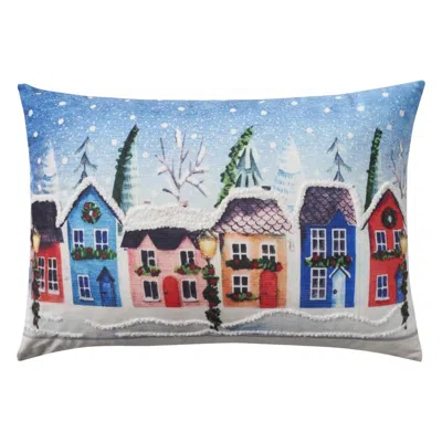 Breebe 20" X 14" Blue And Red Christmas Geometric Throw Pillow With Embroidery
