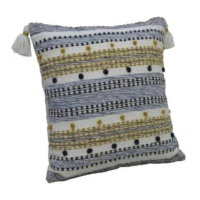 Breebe 20" X 20" Blue And Gold Striped Handmade Throw Pillow With Tassels