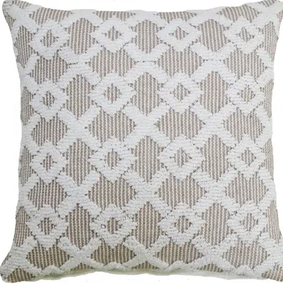 Breebe 20" X 20" White And Beige Trellis Zippered Cotton Blend Throw Pillow