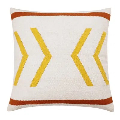 Breebe 20" X 20" White Yellow And Red Orange 100% Cotton Chevron Zippered Pillow