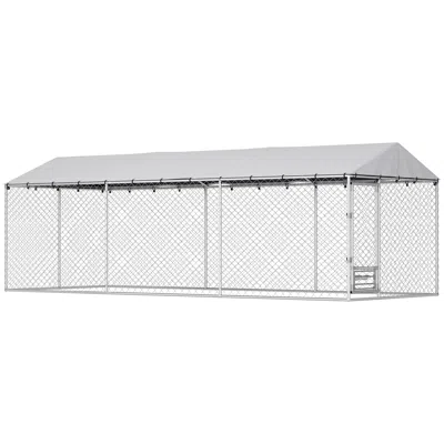 Breebe 20 X 7.5 X 6.5 Ft Dog Run Enclosure With Feeding Station In Silver