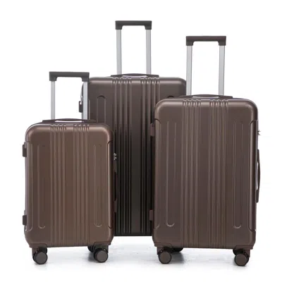 Breebe 20'/24'/28' 3 Pcs/set In Abs Spinner Wheel Luggage, Carry On Suitcase, Matching Color, Tsa Combinati In Brown