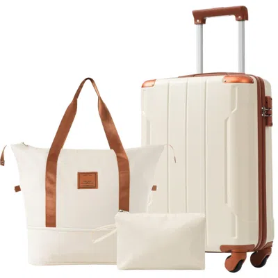 Breebe 20-inch 3-piece Carry-on Luggage Set, Lightweight Hardshell Abs Suitcases With Spinner Wheels For We In Neutral