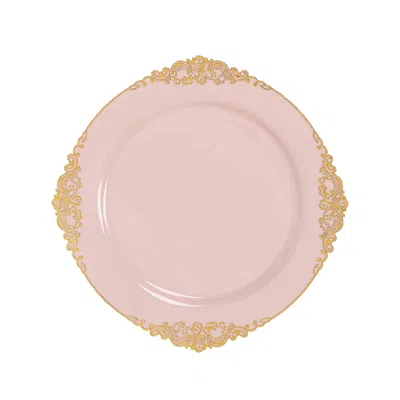 Breebe 20-pack Economy Plastic Round Charger Plates 13" In Blush With Gold Embossed Baroque Rim, Stylish Di