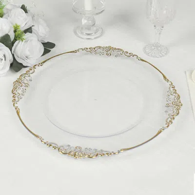 Breebe 20-pack Economy Plastic Round Charger Plates 13" In Clear With Gold Embossed Baroque Rim, Stylish Di
