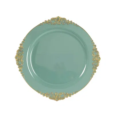 Breebe 20-pack Economy Plastic Round Charger Plates 13" In Dusty Sage Green With Gold Embossed Baroque Rim,