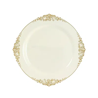 Breebe 20-pack Economy Plastic Round Charger Plates 13" In Ivory With Gold Embossed Baroque Rim, Stylish Di