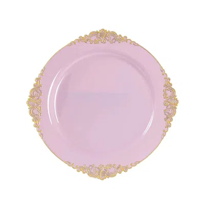 Breebe 20-pack Economy Plastic Round Charger Plates 13" In Lavender Lilac With Gold Embossed Baroque Rim, S