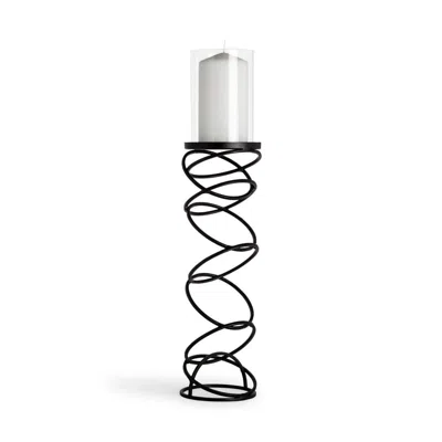 Breebe 21" Black Geometric Glass And Metal Tabletop Pillar Candle Holder