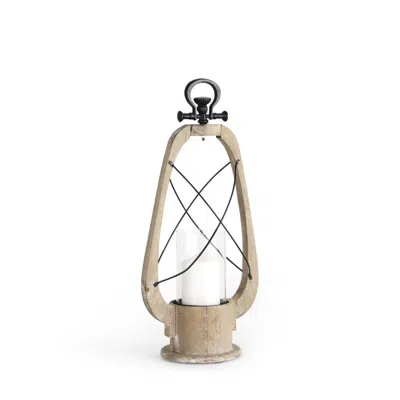 Breebe 21" Brown And Black Distressed Abstract Solid Wood Metal And Glass Tabletop Lantern Candle Holder In Neutral