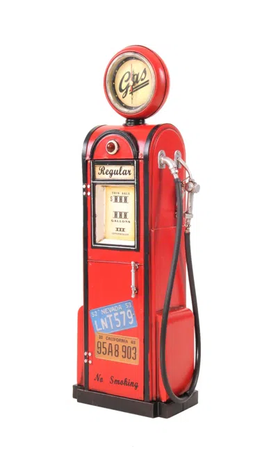 Breebe 21" Red Metal Hand Painted Gas Pump Clock Sculpture