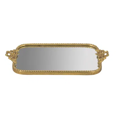 Breebe 21.3 X 1.7 X 11.8" Ornate Gold Iron Tray With Mirrored Surface