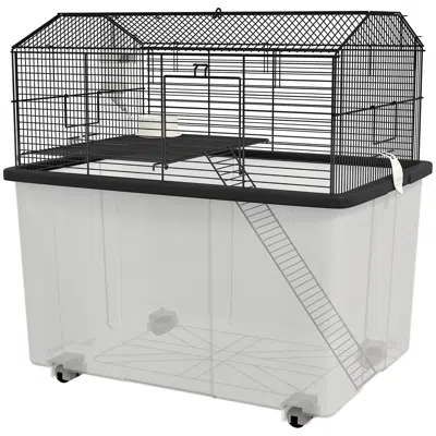Breebe 22" 2-tier Hamster Cage With Deep Base, Ramp, Wheels & Accessories In Black