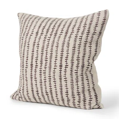 Breebe 22" Beige And Merlot Striped Linen Throw Pillow Cover With Embroidery