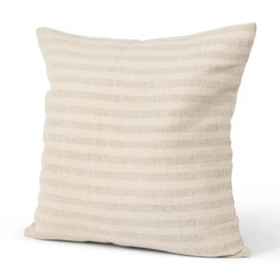 Breebe 22" Cream And Beige Striped Linen Blend Throw Pillow Cover With Embroidery