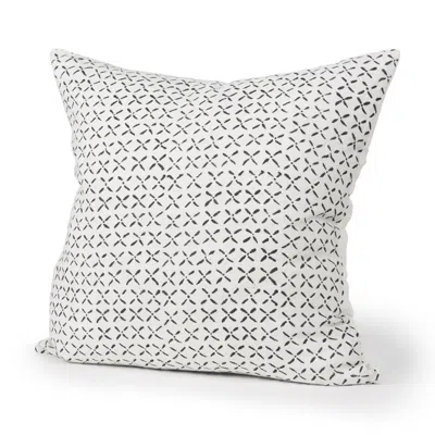 Breebe 22" Cream And Black Geometric Linen Throw Pillow Cover With Embroidery