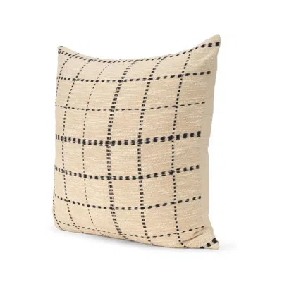 Breebe 22" Ivory Check Linen Throw Pillow Cover