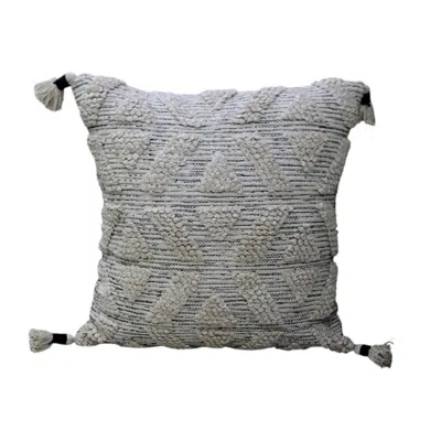 Breebe 22" X 22" Off White Geometric Zippered Handmade Cotton Blend Throw Pillow With Tassels
