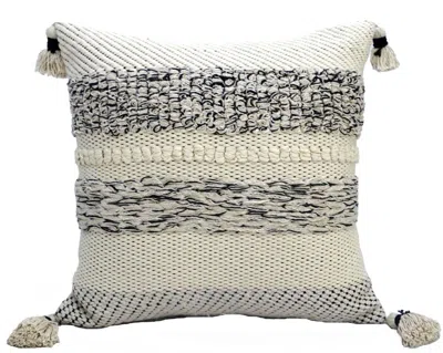 Breebe 22" X 22" White And Black Zippered Cotton Blend Ribbed Throw Pillow With Tassels