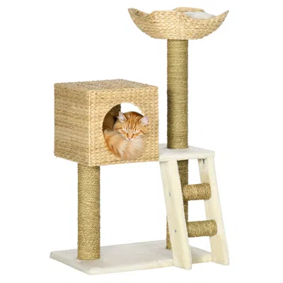 Breebe 22.5" X 14.5" X 39.5" Cat Tower With Rattan Condo And Washable Cushions In Nude