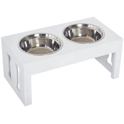 Breebe 23 Inch Modern Decorative Raised Dog Bowls With Wooden Frame In White