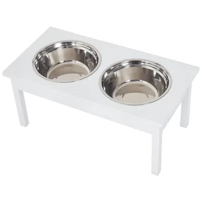 Breebe 23 Inch Wooden Elevated Dog Feeding Station With Heavy Duty Bowls In White