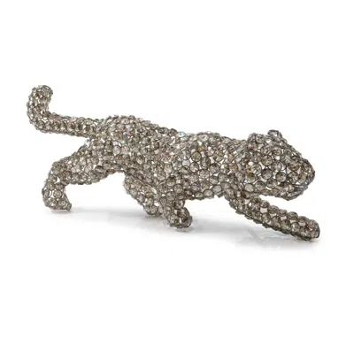 Breebe 23" Silver And Clear Iron And Faux Crystal Panther Tabletop Sculpture In Brown