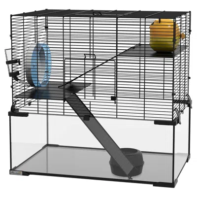 Breebe 23.5" Hamster Cage With Glass Basin For Small Animals In Black