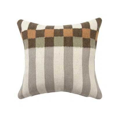 Breebe 24" Beige Brown Burnt Orange And Grey Geometric Wool Blend Throw Pillow