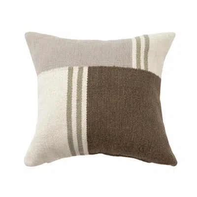 Breebe 24" Beige Brown Grey And Green Geometric Wool Blend Throw Pillow