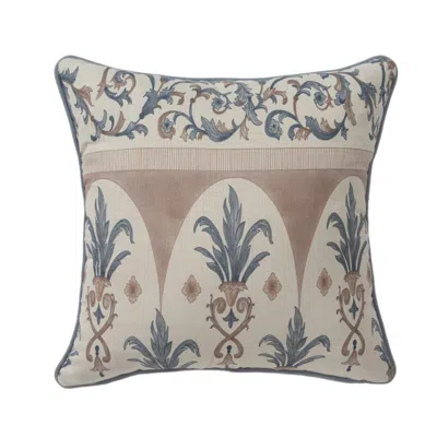 Breebe 24" Blue And Brown Damask Recycled Poly Linen Throw Pillow