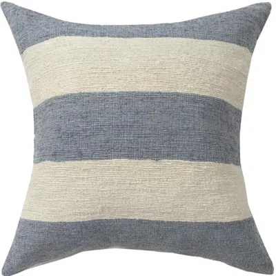 Breebe 24" Blue And Ivory Striped Linen Blend Throw Pillow