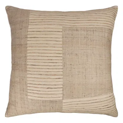 Breebe 24" Brown And Beige Geometric Silk Throw Pillow With Embroidery
