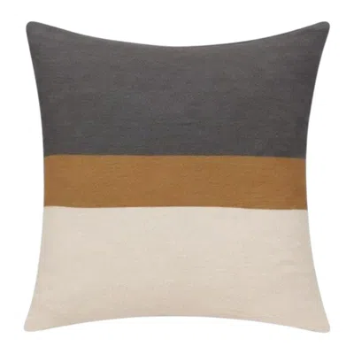Breebe 24" Brown And Gray Striped Cotton Throw Pillow Cover