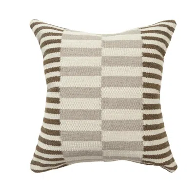 Breebe 24" Brown Grey And Off White Striped Wool Blend Throw Pillow Cover