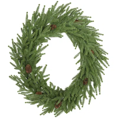Breebe 24 Inch Artificial Christmas Wreath With Pine Cones In Green