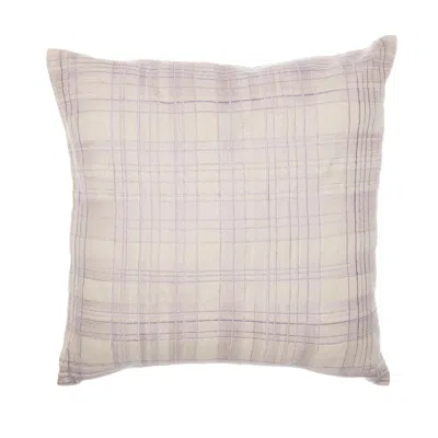 Breebe 24" Ivory And Lilac Check Cotton Blend Throw Pillow Cover