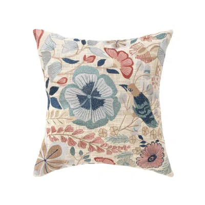 Breebe 24" Ivory Slate Blue Terra Cotta And Sage Floral Cotton Throw Pillow