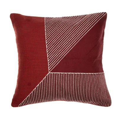 Breebe 24" Red And White Geometric Cotton Throw Pillow With Embroidery