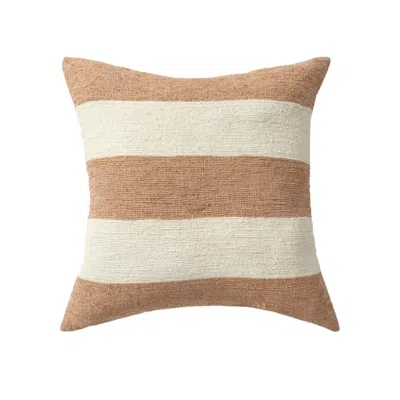 Breebe 24" Rust And Ivory Striped Linen Blend Throw Pillow