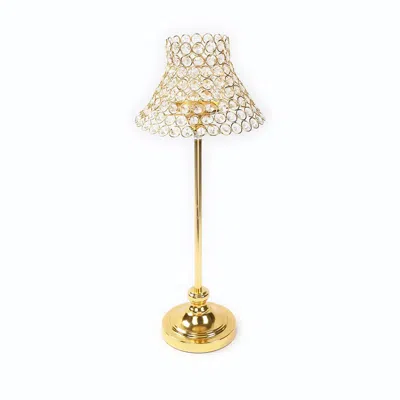 Breebe 24" Tall Crystal Beaded Candle Stand - Gold Metal Centerpiece With Lamp-inspired Shade For Tables & 