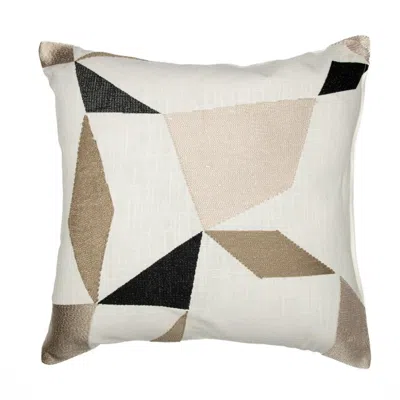 Breebe 24" Taupe And Ivory Geometric Cotton Blend Throw Pillow With Embroidery