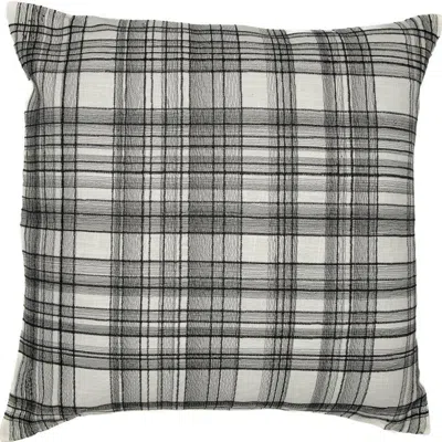 Breebe 24" White And Black Check Cotton Blend Throw Pillow With Embroidery