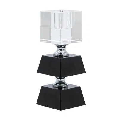 Breebe 2.4 X 2.4 X 5.9" Black And Clear Two Tiered Square Candle Holder