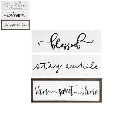 Breebe 24" X 9" White And Black "bless", "stay A While", "home Sweet Home" Wood Wall Decor