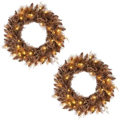 Breebe 24-inch Pre-lit Christmas Wreath With Warm White Led Lights & Realistic Pine Tips In Multi