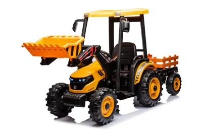 Breebe 24v Kids Ride On Tractors With Parent Remote Control, Pedal Tractors With Working Loader And Backhoe In Yellow