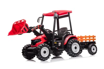 Breebe 24v Kids Ride On Tractors With Parent Remote Control, Pedal Tractors With Working Loader And Backhoe In Red