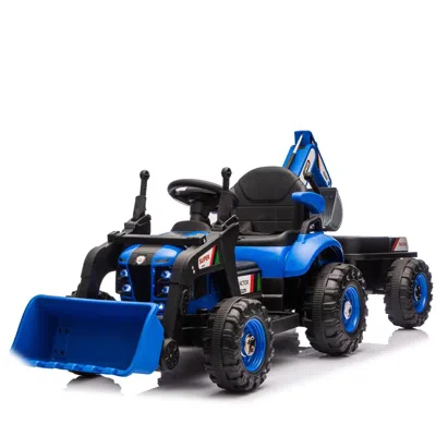 Breebe 24v Kids Ride-on Electric Tractor Toy With 4-in-1 Construction Attachments (excavator, Dump Truck &  In Blue