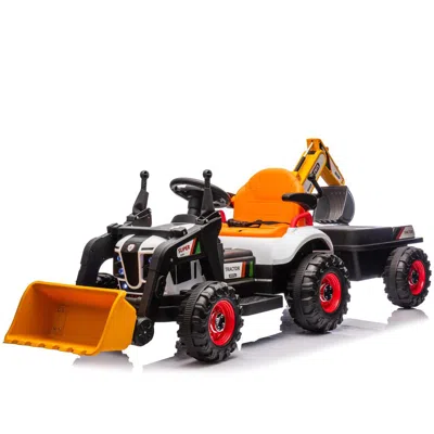 Breebe 24v Kids Ride-on Electric Tractor Toy With 4-in-1 Construction Attachments (excavator, Dump Truck &  In Orange